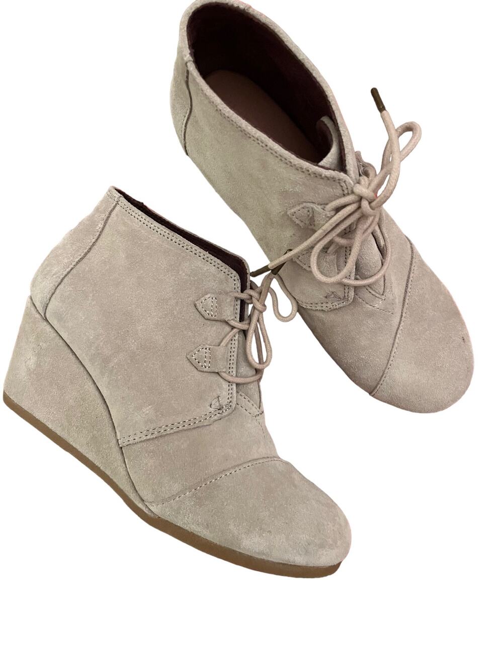 Toms Womens Stone Suede Kala Lace Wedge Bootie 10